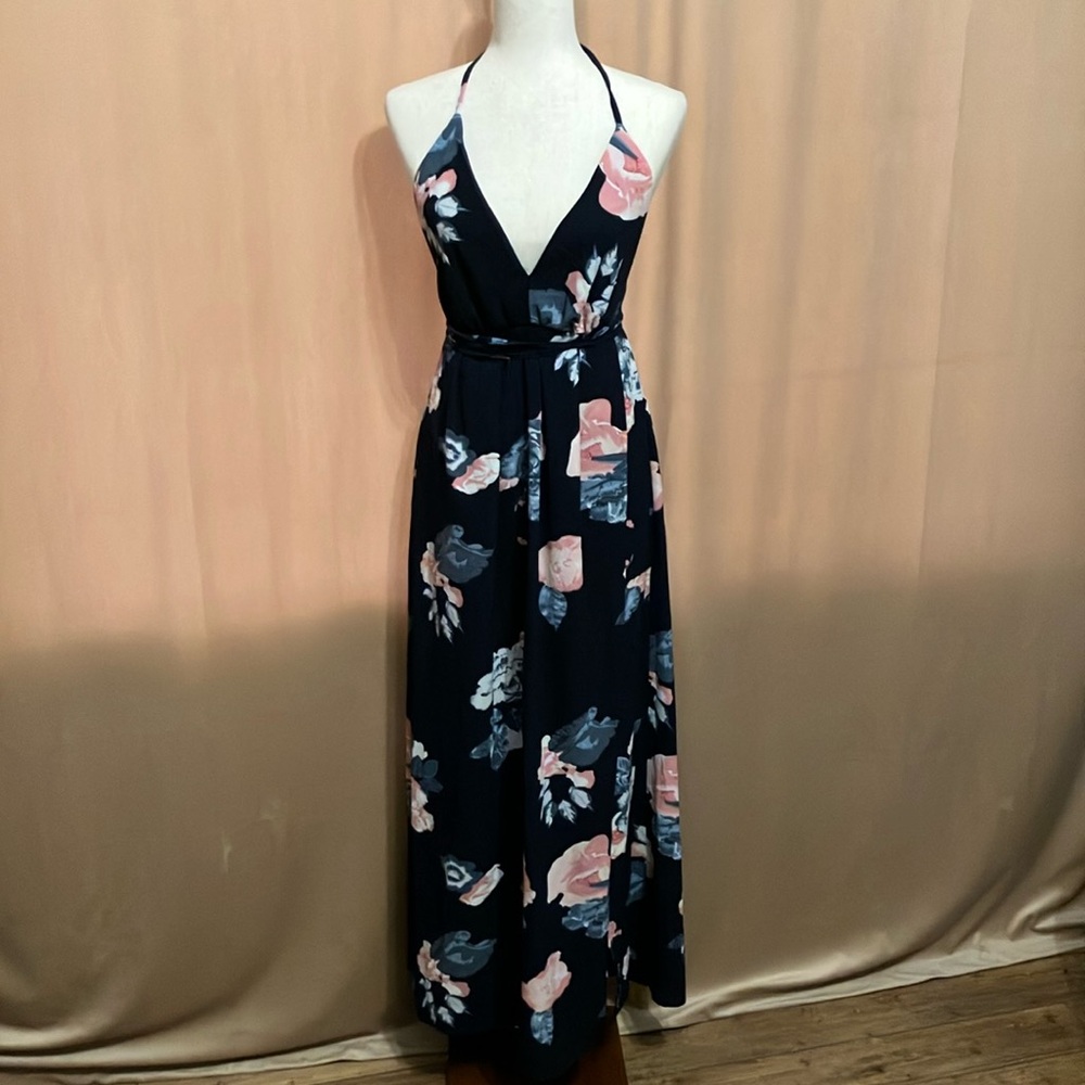 Simplee Apparel Pink and Gray Wrap Tie Front Maxi Dress